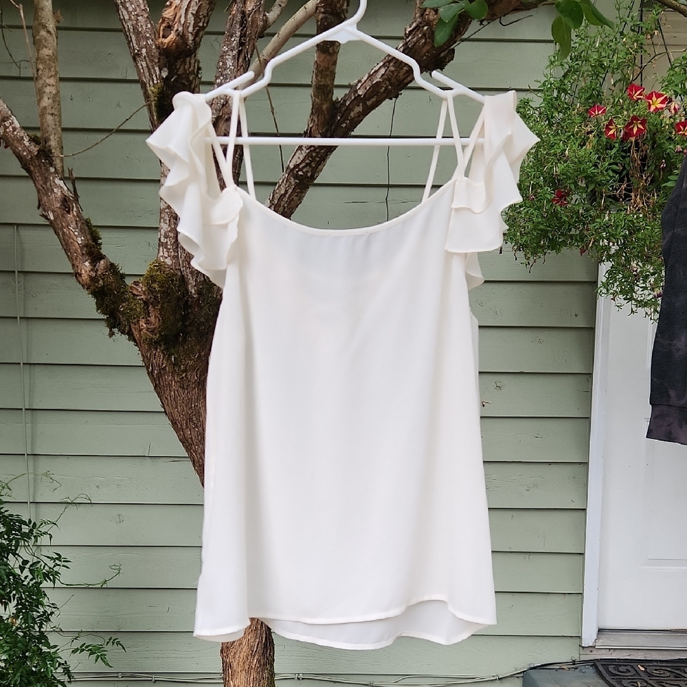 Express White Ruffle Lace-Up Blouse - Picture 3 of 4
